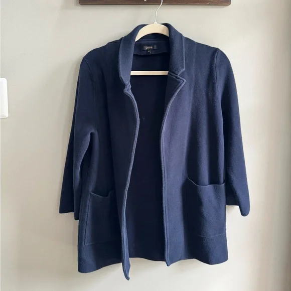 Quince Organic Cotton Knit Blazer, Navy, Size M - Picture 2 of 5